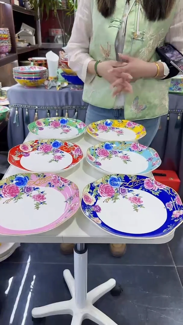 瓷片8英寸花口圆深盘6个景德镇陶瓷