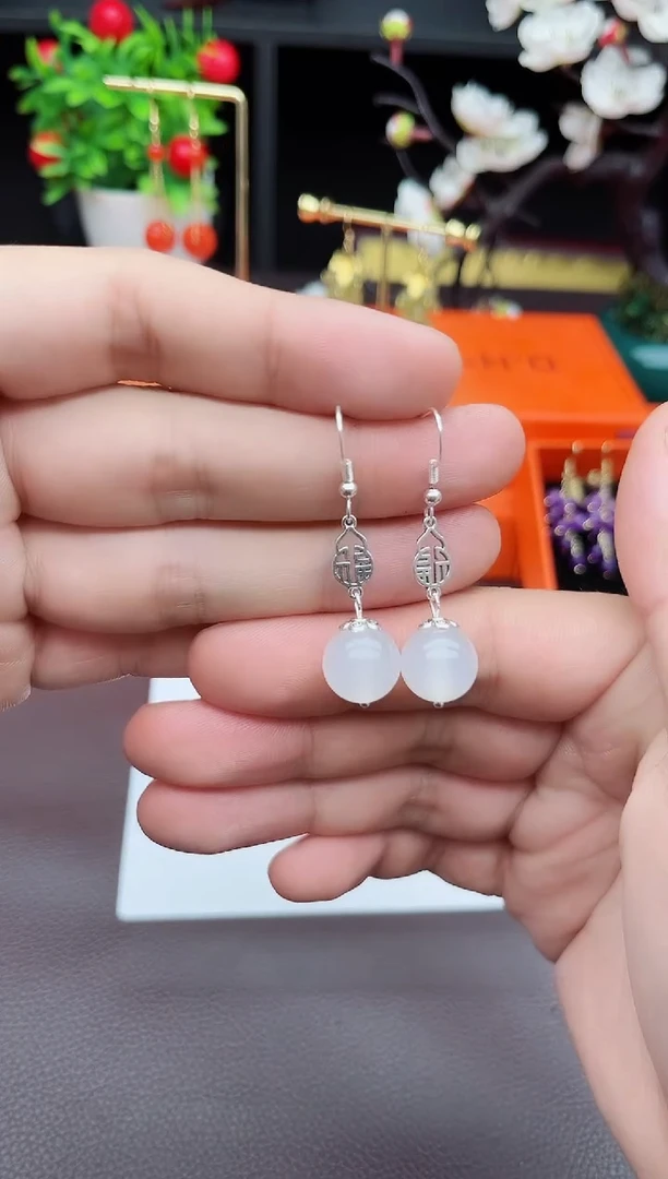 玛瑙/玉髓耳饰银S925镶嵌522000