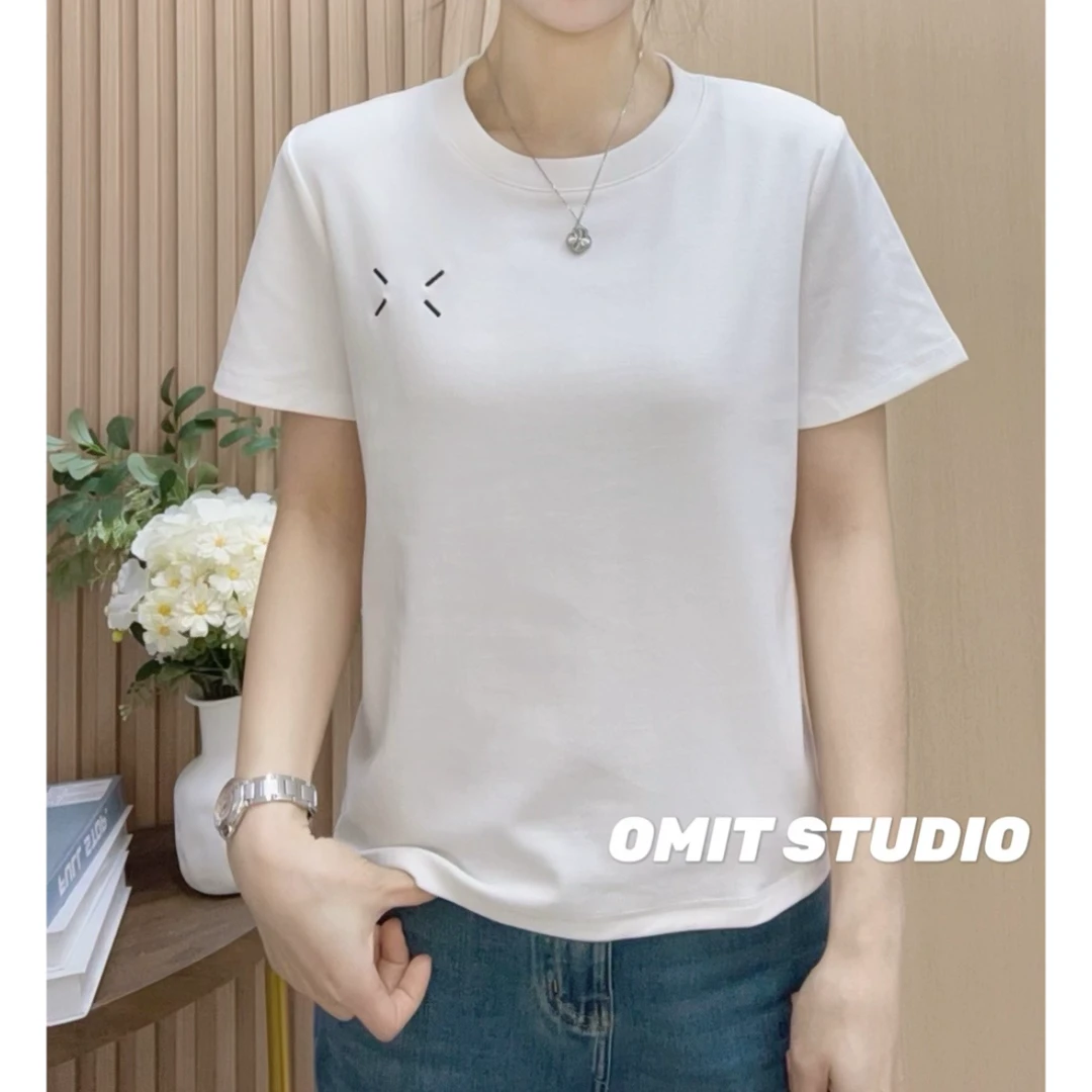 【数字刺绣】新款正肩弹力棉透气修身刺绣工艺短袖