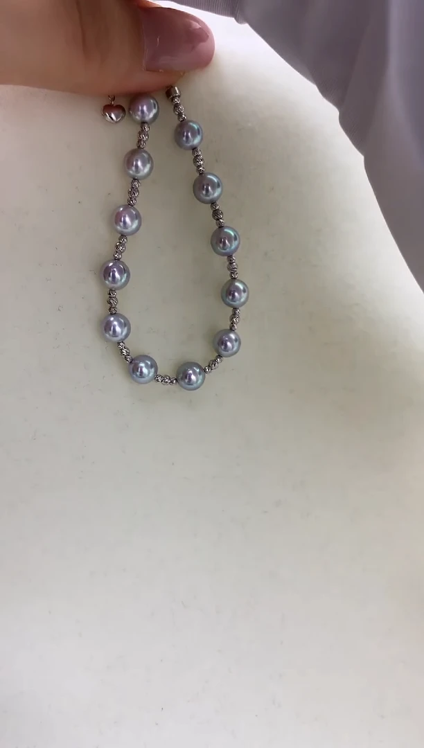 18K金镶嵌DA海水珍珠 灰珠手链6-7MM GD150