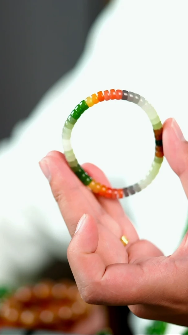 未镶嵌手串和田玉彩虹圈直切手串