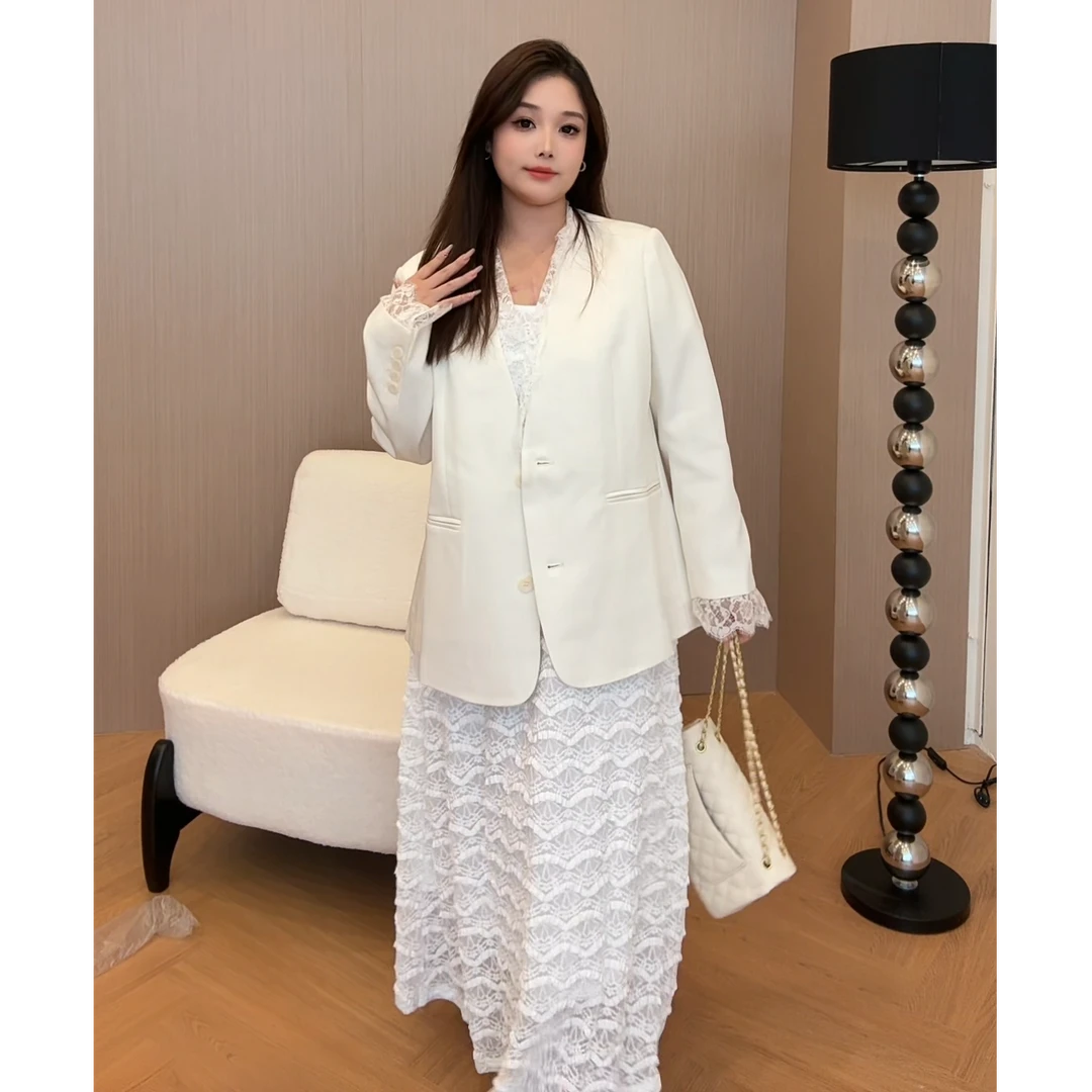 小众时尚~蕾丝设计感大码休闲西装WBM87