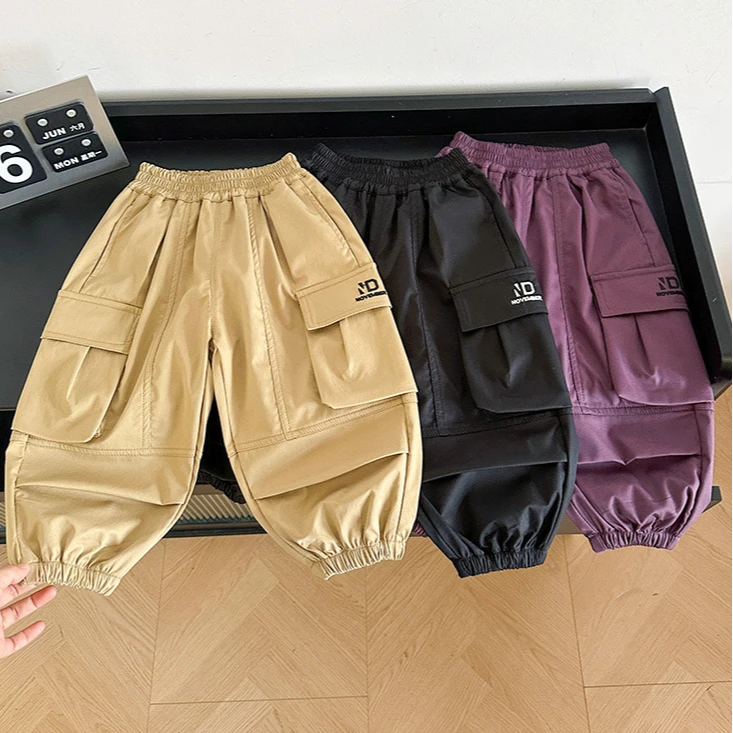 子航同款 春季新款儿童韩版百搭大口袋工装裤qk6001