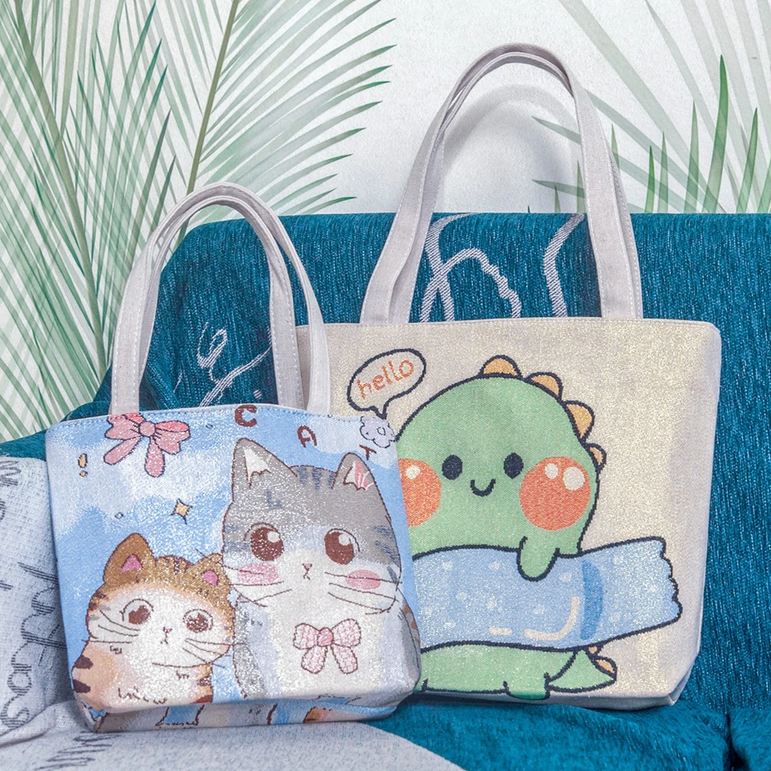 新款刺绣帆布单肩包休闲简约手提包女时尚学生补习包实用手拎包