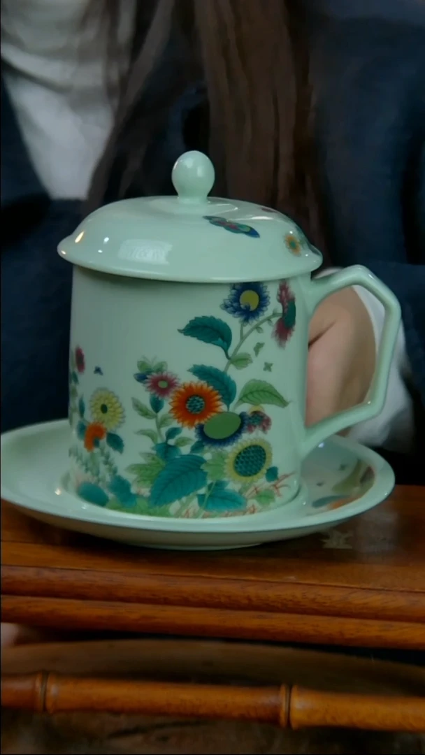 摆件陶绿稀土向日葵杯垫办公杯