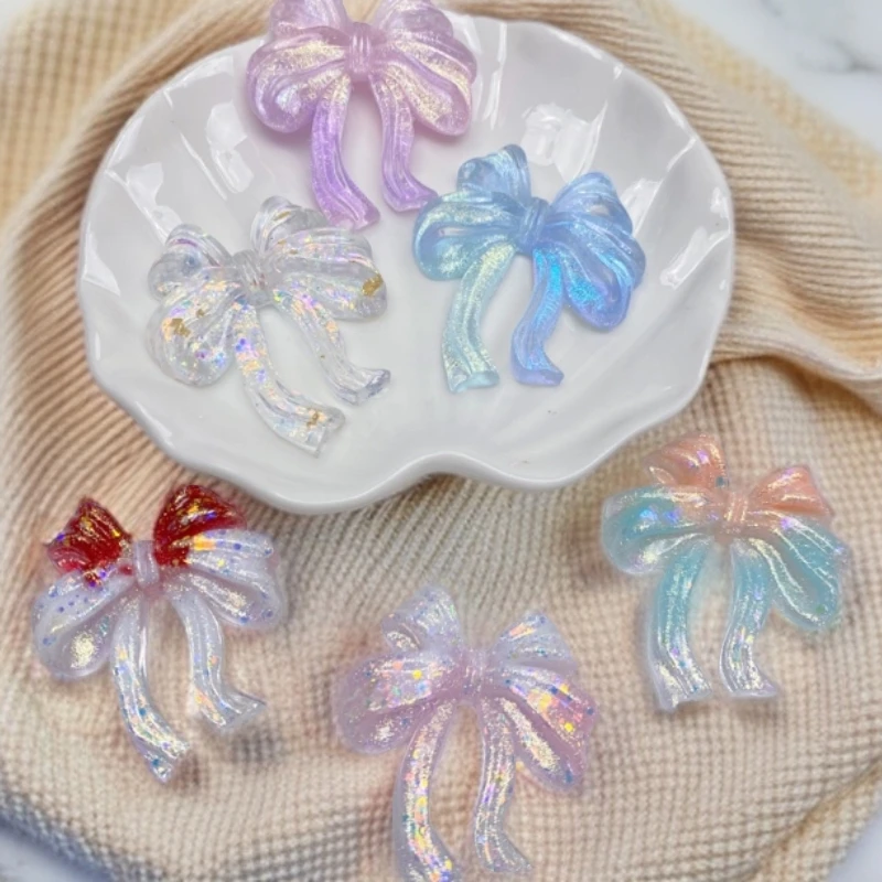 【爆闪长飘带蝴蝶结卡45×39mm】 树脂夜光蝴蝶结配件手机壳发夹DIY