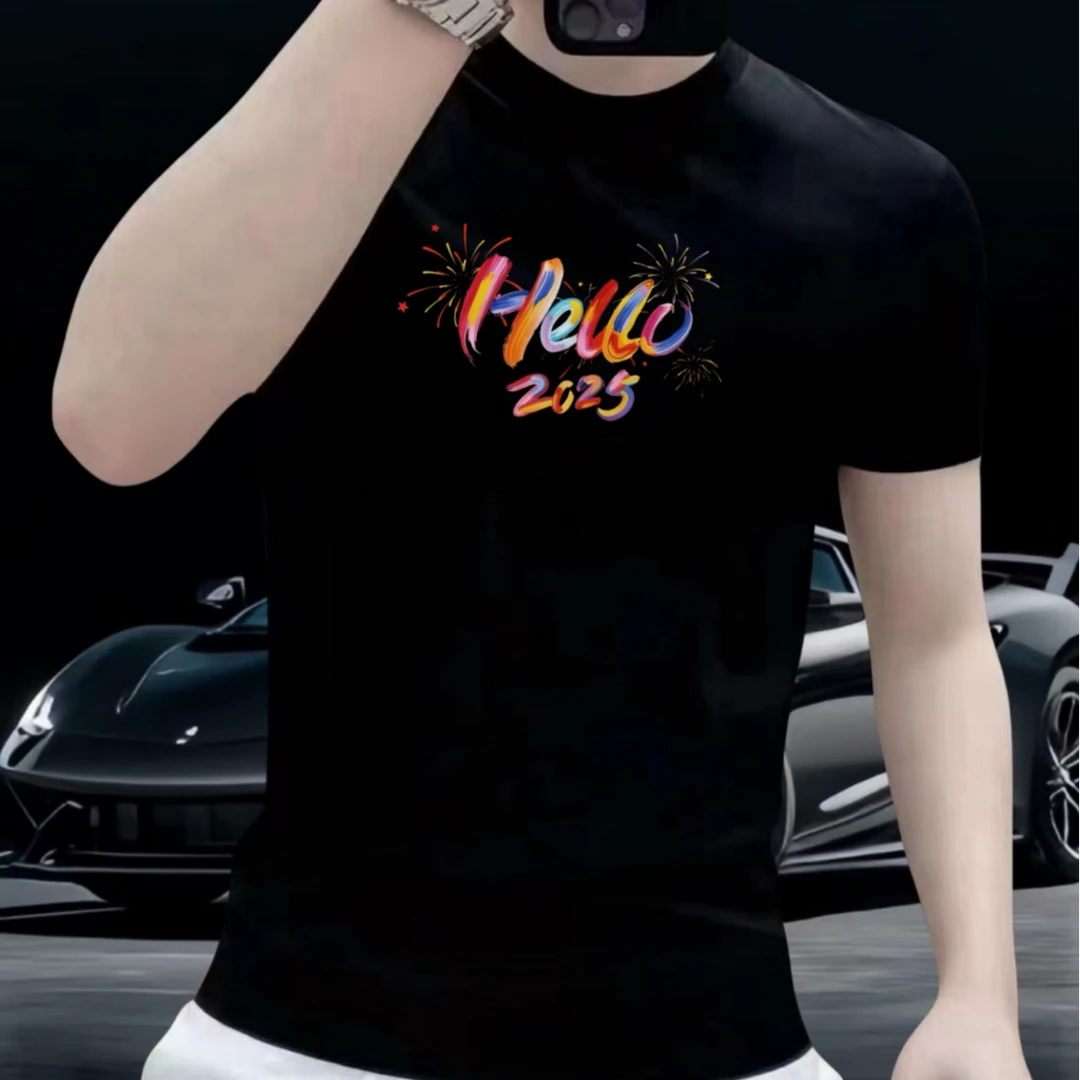 2025潮牌极简印花圆领男士T恤时尚休闲纯棉棉潮流打底衫男装网红