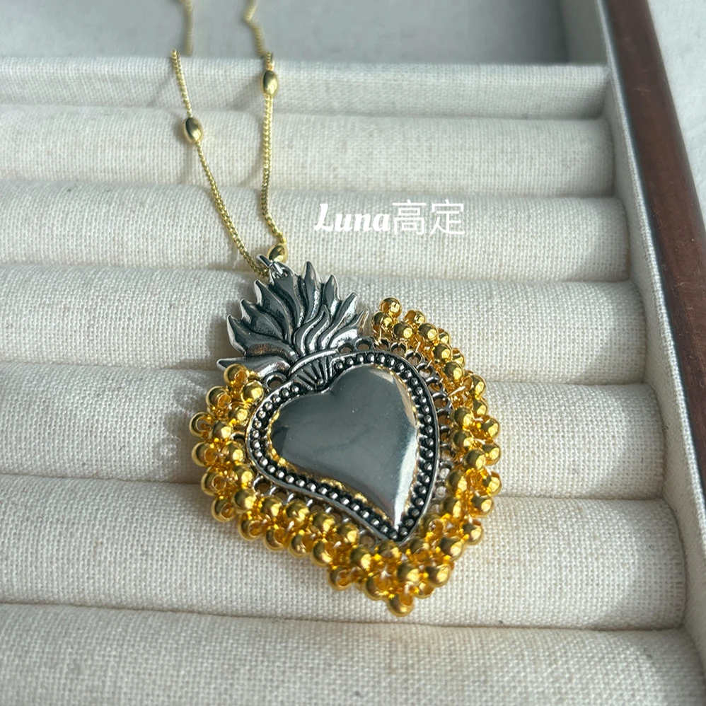 铜合金合成锆石项链 Luna定制0337欧美个性夸张串珠心型项链