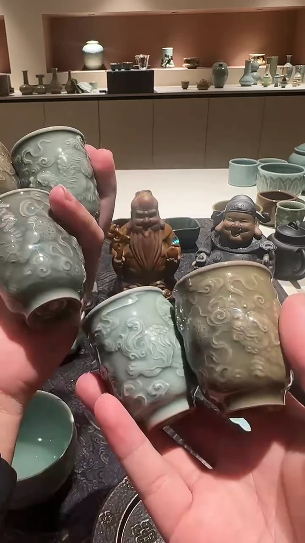 龙泉青瓷手工杯5个