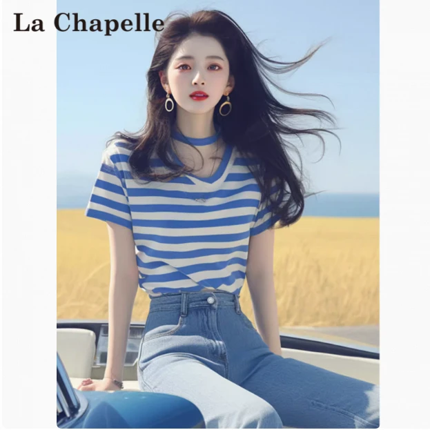 拉夏贝尔短袖T恤女款爆款2025网红洋气女炸街纯欲慵懒风衣服女装