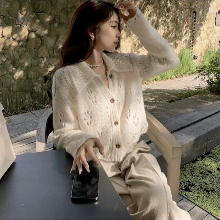 春秋小披肩外搭奶糯慵懒日系田园睡衣女外套女宽松镂空毛衣