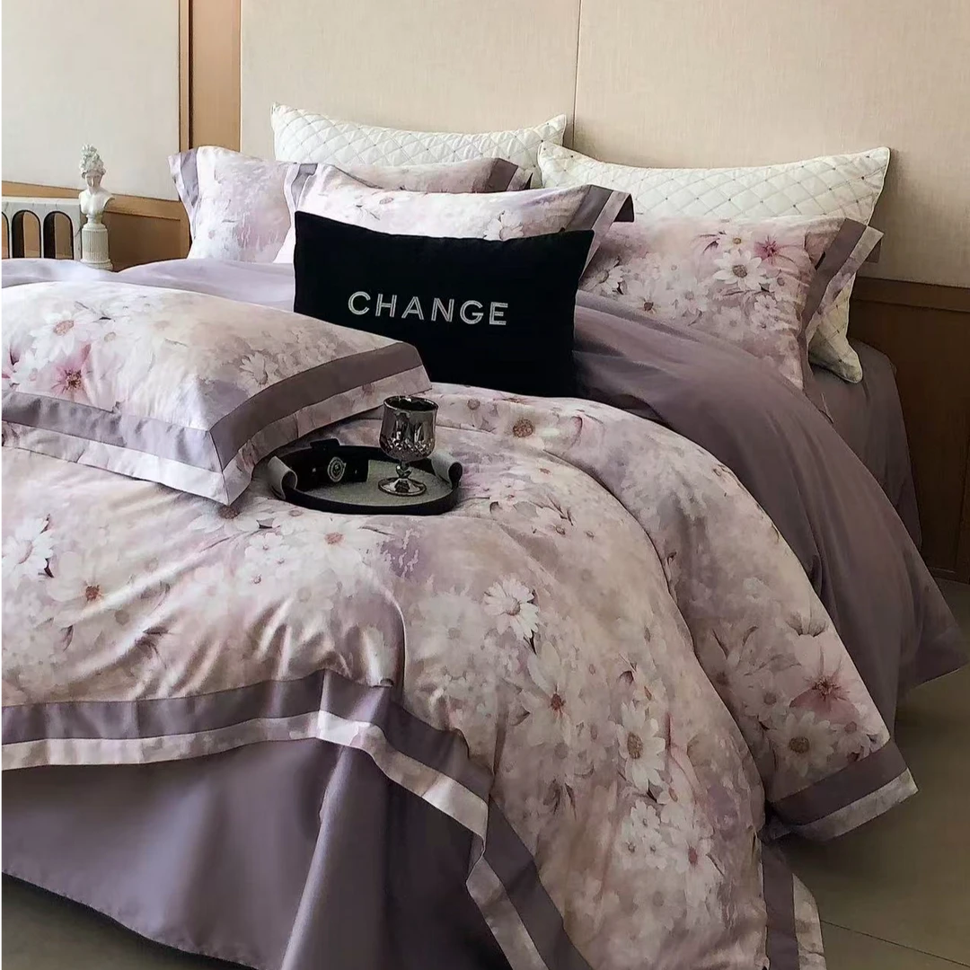 高端全棉数码印花100s四件套 芷若粉 --标准/加大