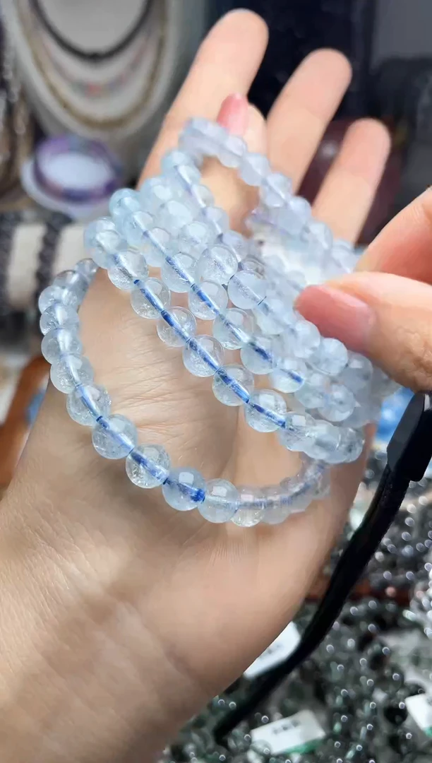 【闪购商品】海蓝宝石手链未镶嵌7mm天然海蓝宝手链 多样性发一