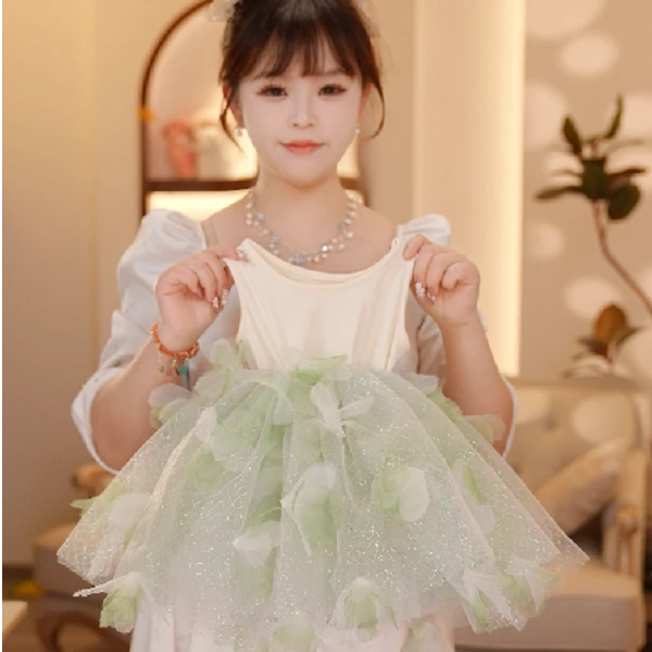 【Y.d6417】25夏季新款女童小清新气质网纱公主裙女宝洋气背心裙