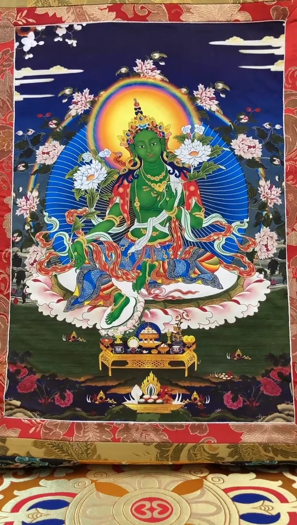 【闪购商品】卷轴画矿物质喷绘  绿度母1.3m蓝色龙布