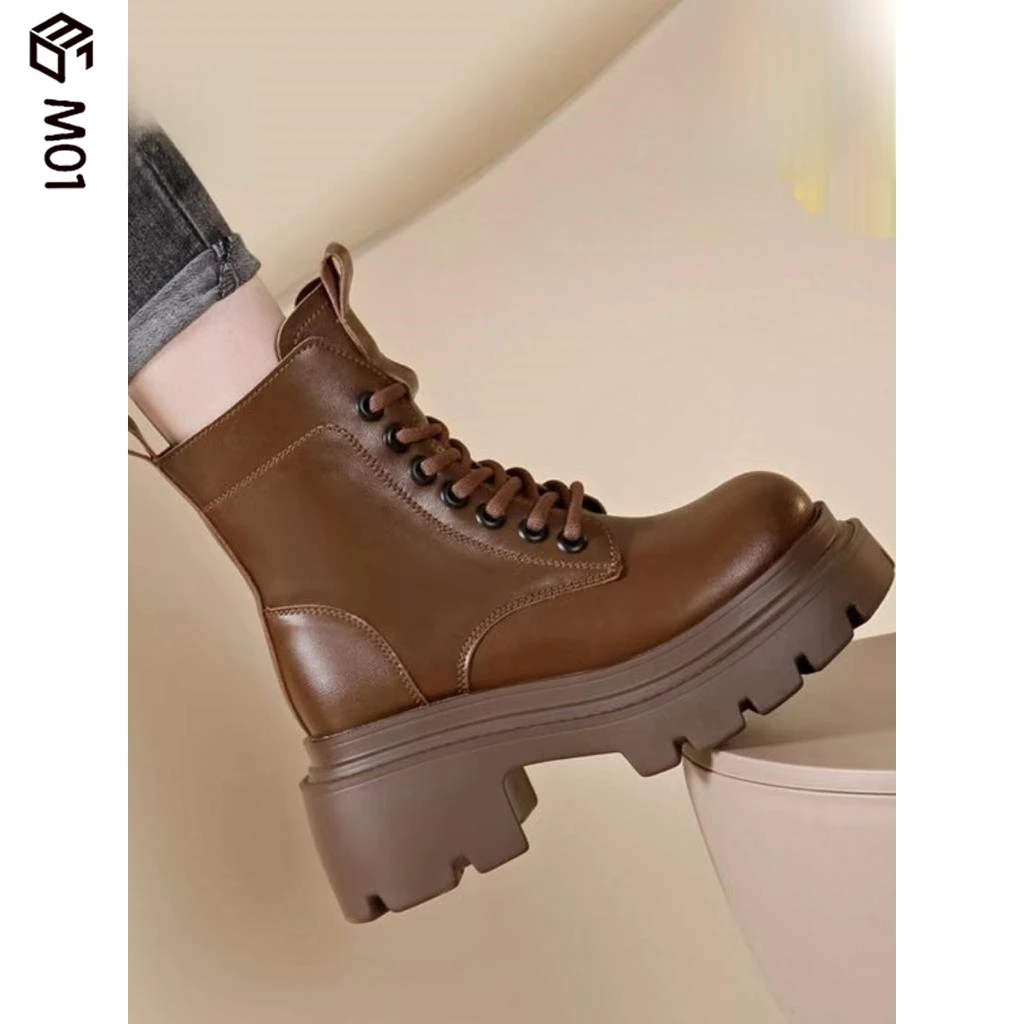 M01厚底马丁靴女2025年初秋新款英伦风时尚复古短靴配裙子女鞋