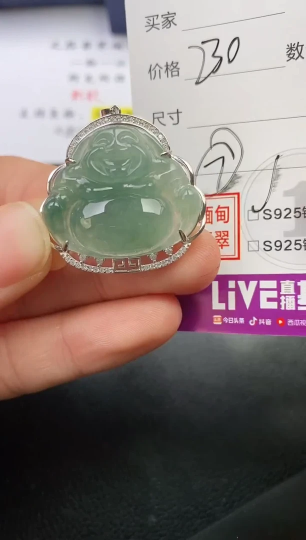 颈饰银S925镶嵌翡翠九*挂件