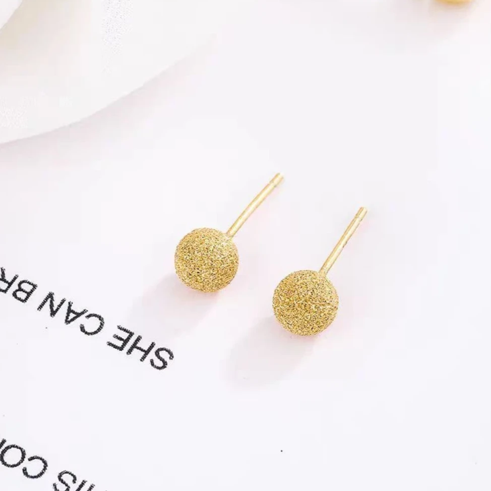 925银耳饰 气质轻奢小圆球磨砂养耳洞百搭豆豆精致耳钉O0227