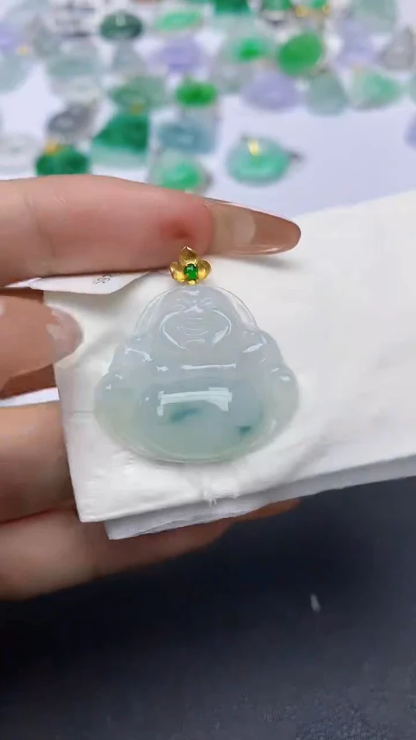 颈饰18K金镶嵌翡翠a货假一赔三支持复检百元上9元证书费自理