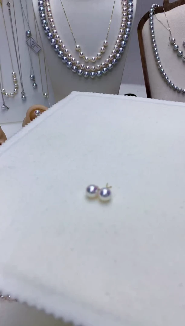 【闪购商品】海水珍珠饰品18K金镶嵌7.5-8素钉定制