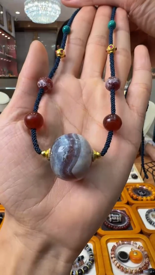 未镶嵌玛瑙/玉髓珠宝奇石糖球玛瑙珠项链