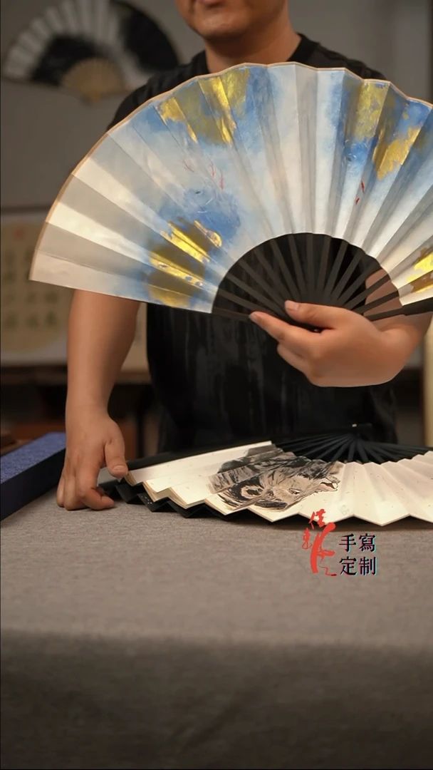 书法如鱼得水 折扇仿乌木