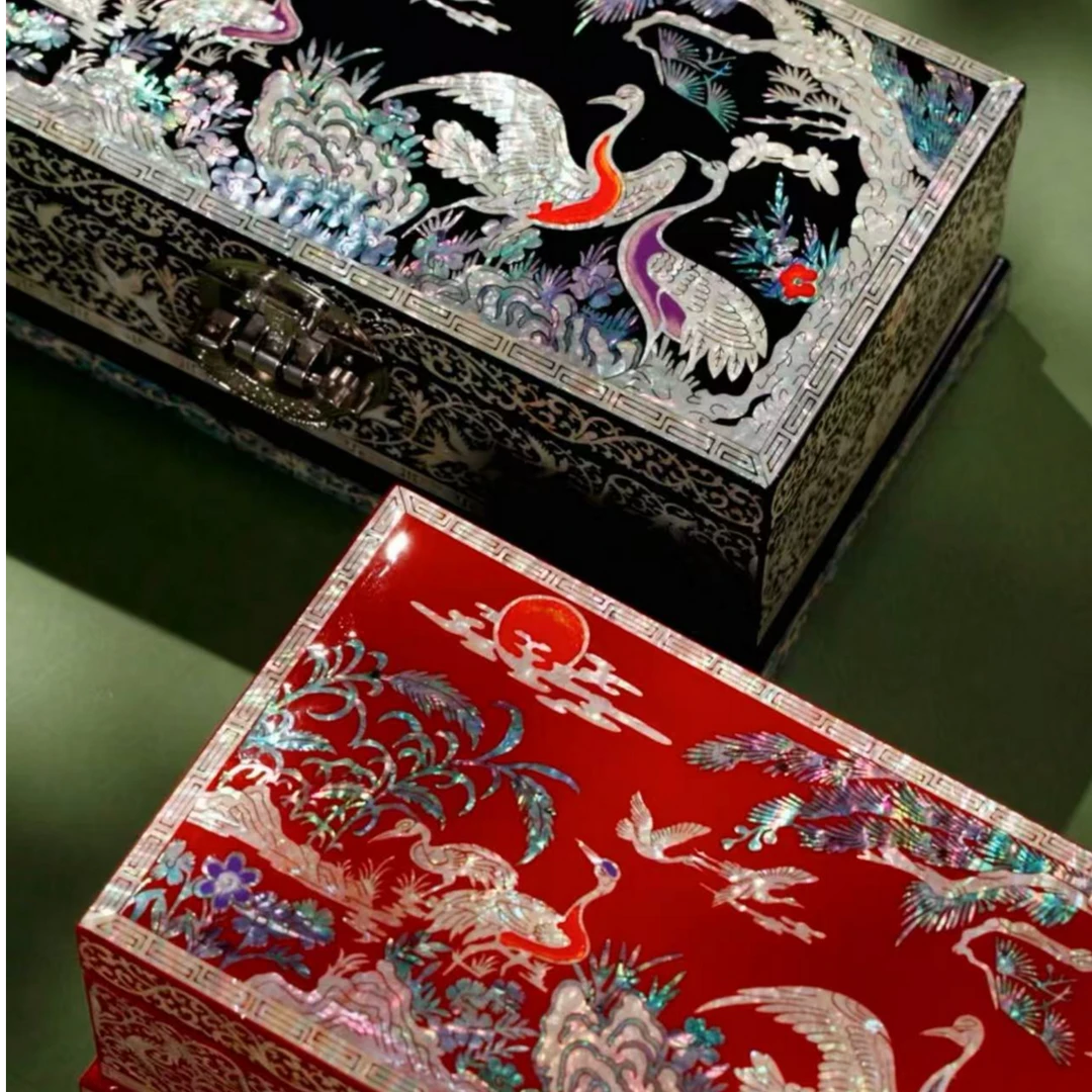 【中款松鹤延年】螺钿漆器首饰盒木质复古首饰盒