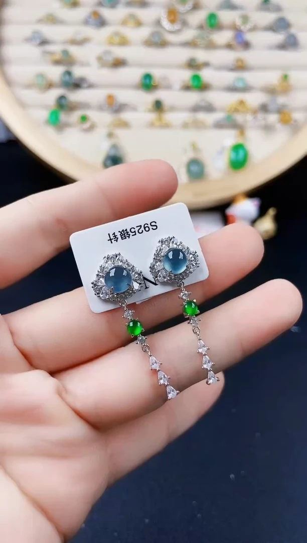【闪购商品】翡翠耳饰银S925镶嵌356354