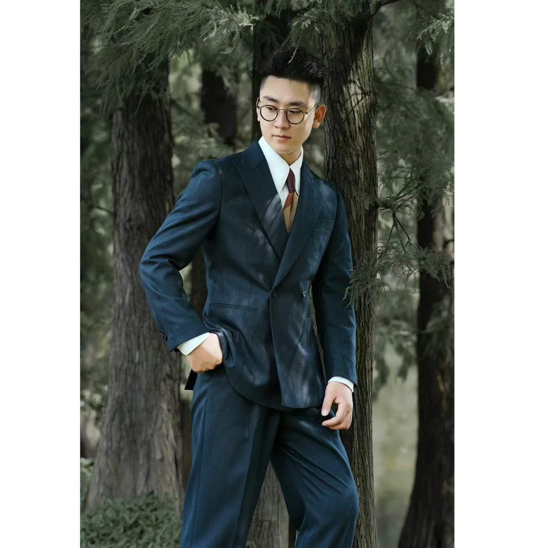 西格Xg【英伦绅士】套装枪驳领双排两粒扣高定暗纹修身西服6181