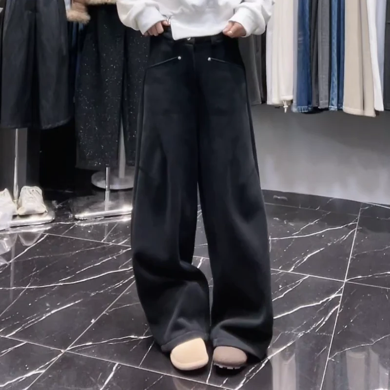 2025新款加绒加厚冬款宽松休闲设计感阔腿拖地休闲裤LK2508127