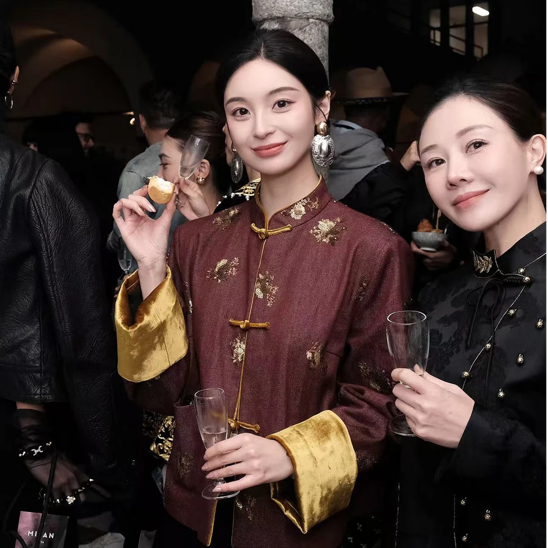 盛唐牡丹|牛仔串珠新中式外套（亮金）拜年