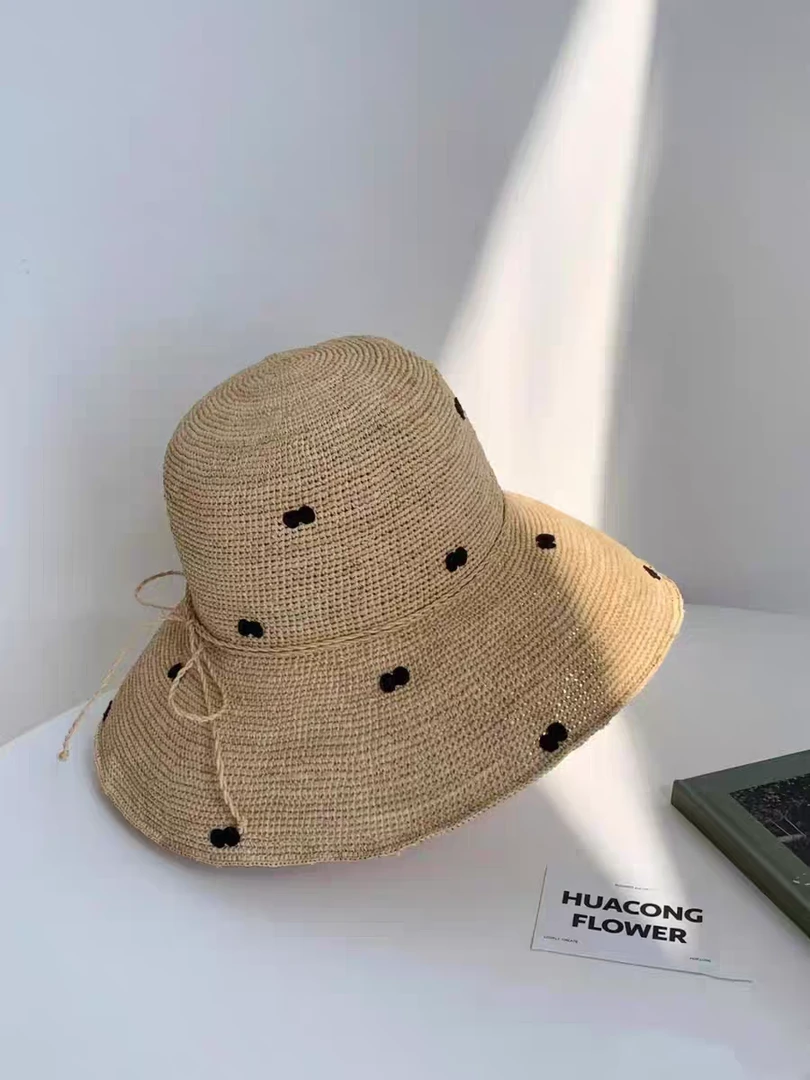 出口法国新款拉菲草编夏女大檐帽子
