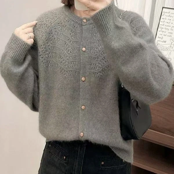 【镂空开衫】纯色减龄百搭洋气针织开衫上衣女