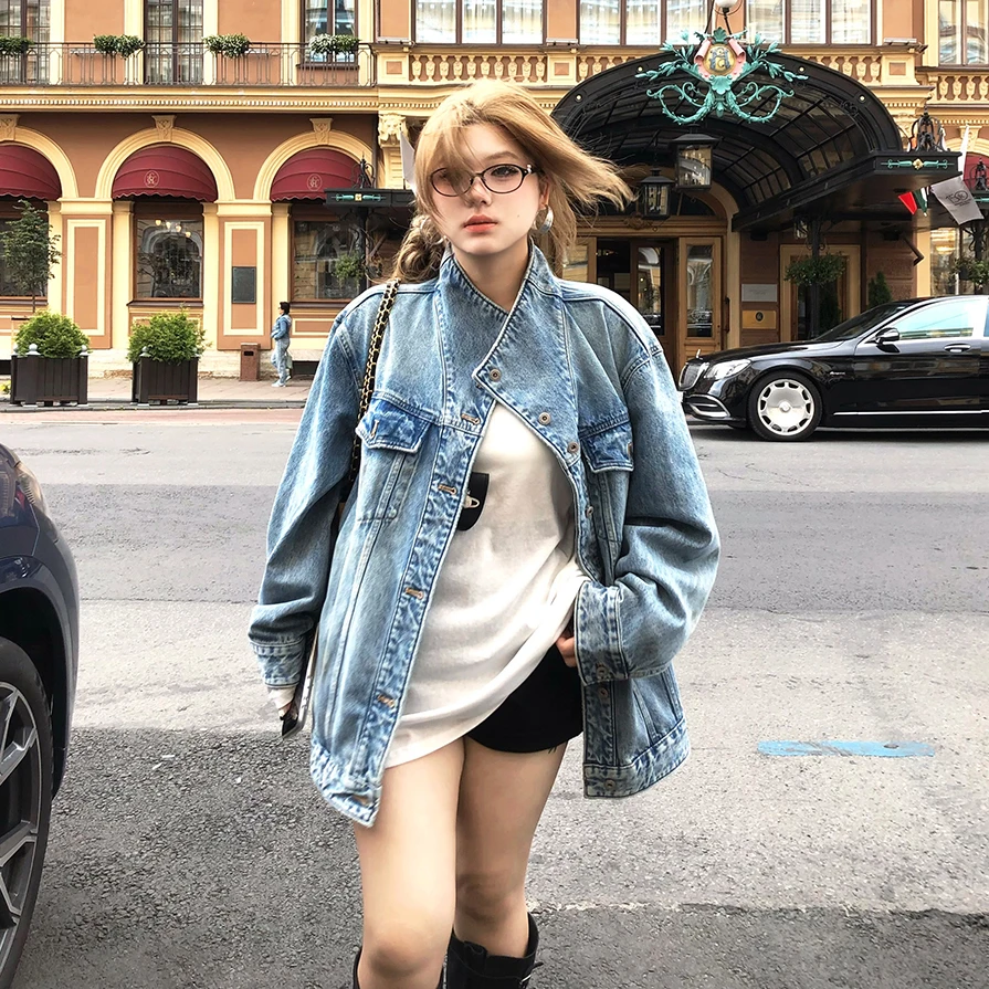 安妮不火初秋秀场复刻版高克重重工设计款百搭牛仔外套A253O0027