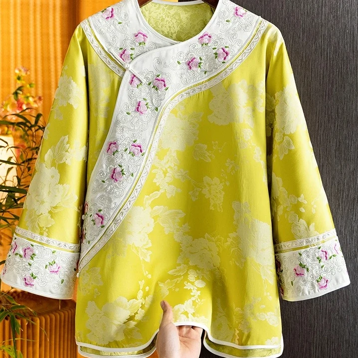 【格格驾到】国风提花刺绣圆领上衣复古新中式内搭女装