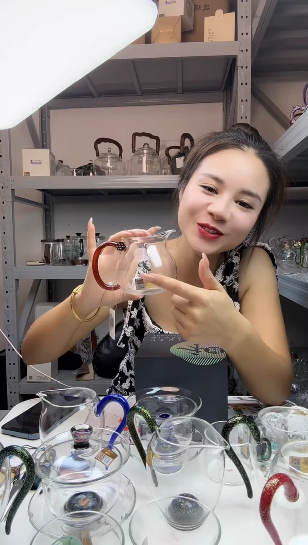 手工艺品玻璃禾器 莲意茶海琥珀色