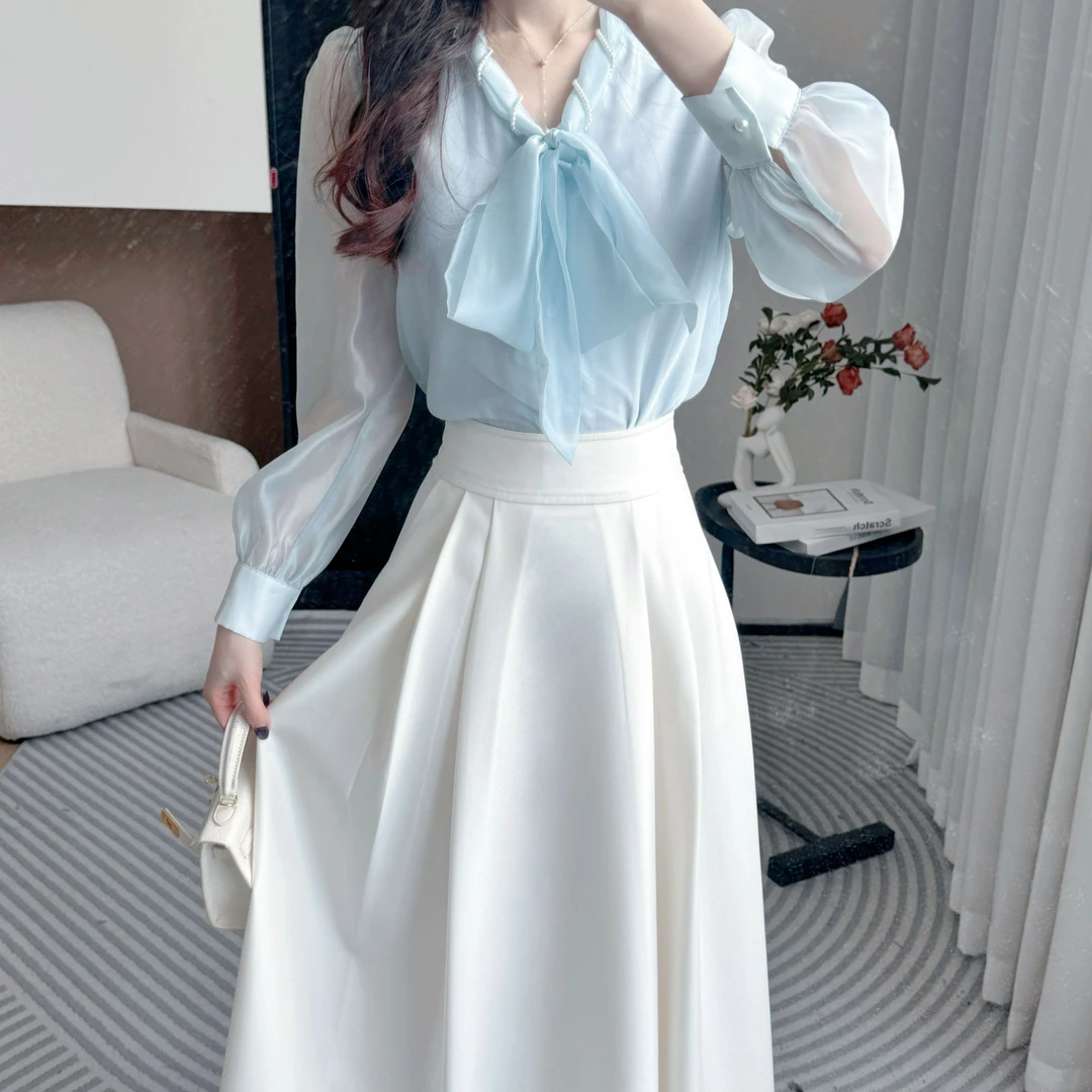 拉夏贝尔2025年初秋新款法式修身气质百搭上衣+半身裙 10604 LSC