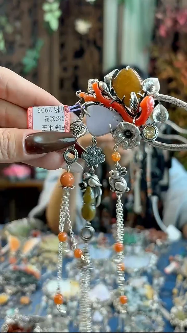 银S925镶嵌摆件翡翠发簪