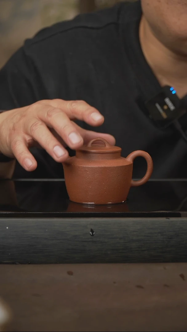 茶壶紫砂10，折肩宫灯，朱砂，