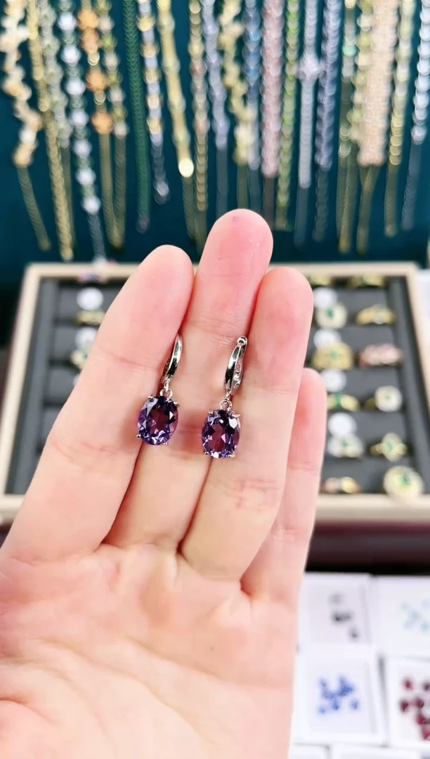 紫晶耳饰银S925镶嵌S010