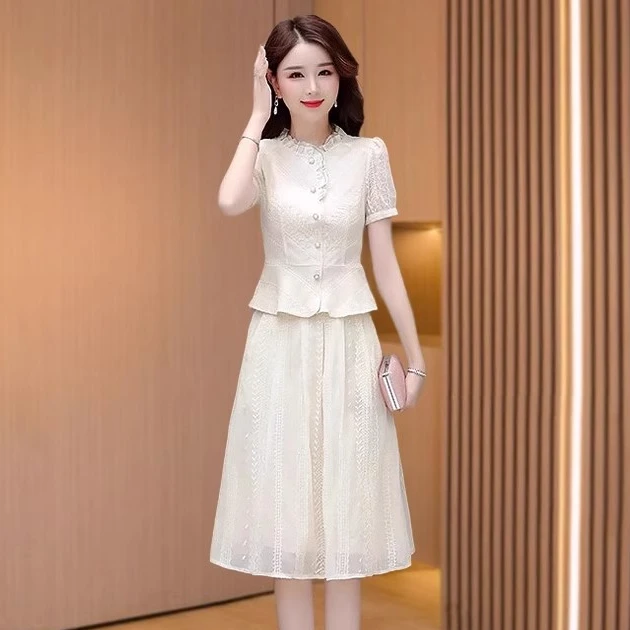 广州十三行减龄连衣裙白色显瘦气质小个子法式收腰小香风春夏裙子