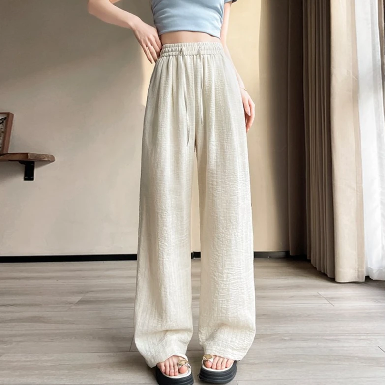 竖条纹裤子女夏2025新款今年流行爆款阔腿裤休闲裤轻薄款冰丝长裤