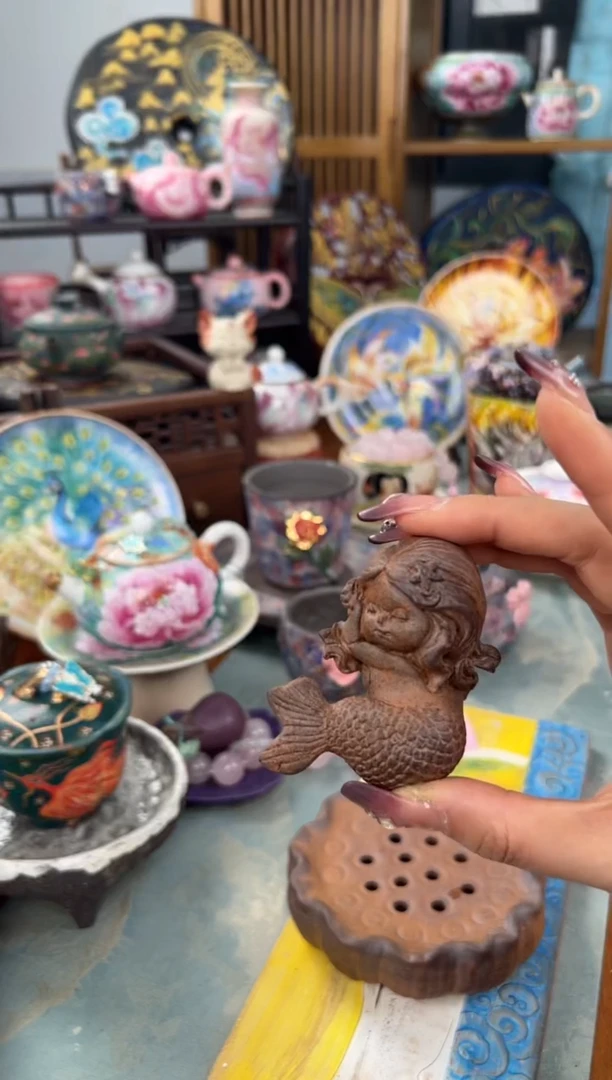 【闪购商品】素慕堂粗陶美人鱼茶宠摆件