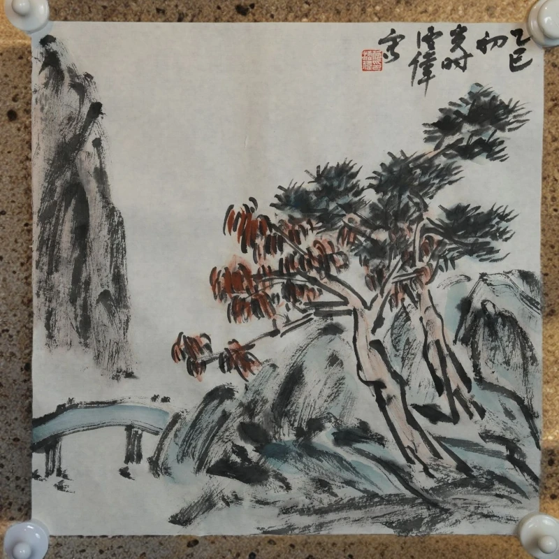 何沄伟 1平尺《听松》装饰画卷轴挂轴办公室客厅书房水墨装饰品