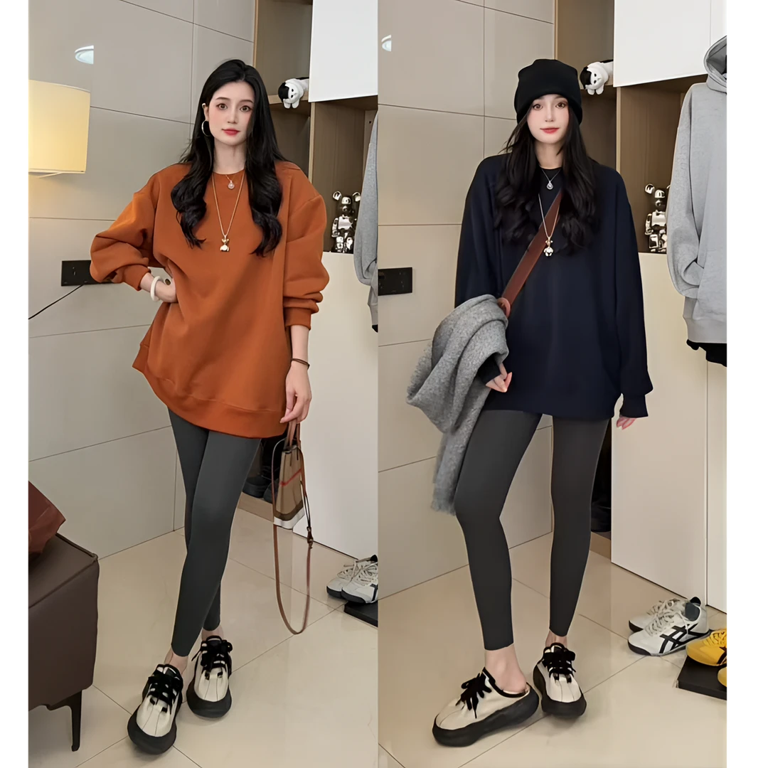 【现货】秋冬加绒加厚纯色韩版卫衣外套宽松加绒显瘦慵懒风男女同款