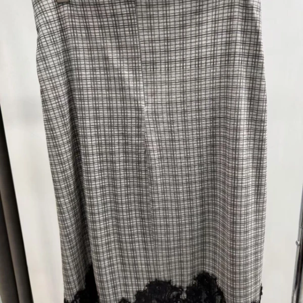 laber three方格蕾丝拼接长裙