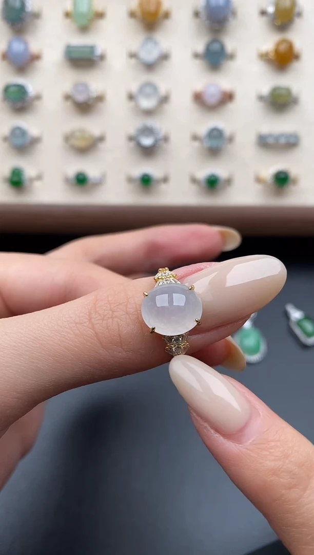 银S925镶嵌戒指翡翠一物一证一礼盒