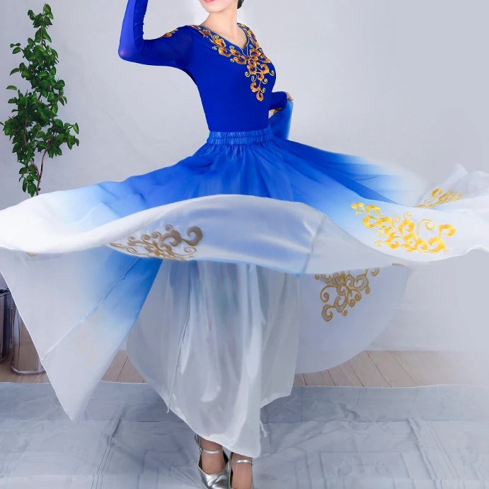 天翼美舞蹈服演出舞台剧目渐变720大摆刺绣重工半身裙