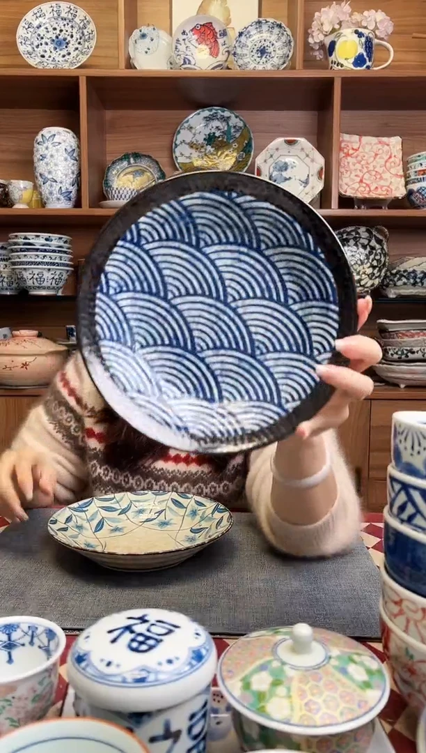 瓷片青海波20cm咖喱盘