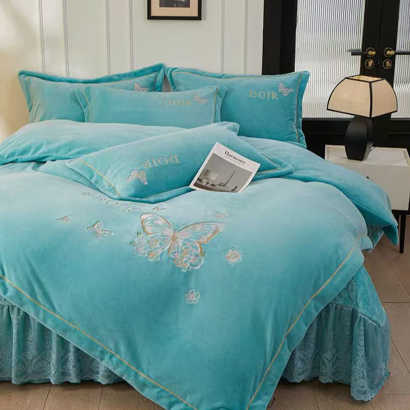 新款【蝴蝶】特厚铂金绒床盖四件套